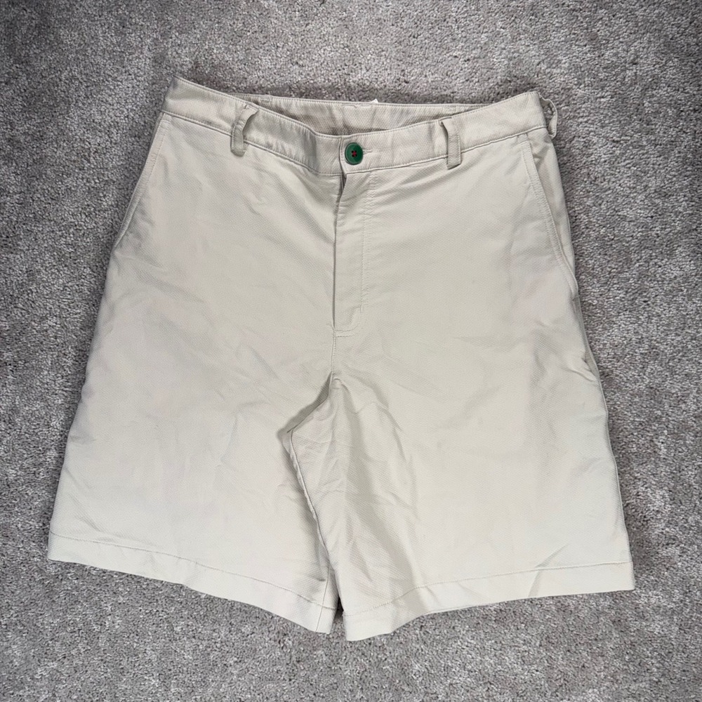 Nike Golf Men's 32 Dri Fit Shorts Beige Khaki Flat Front Performance Sport READ